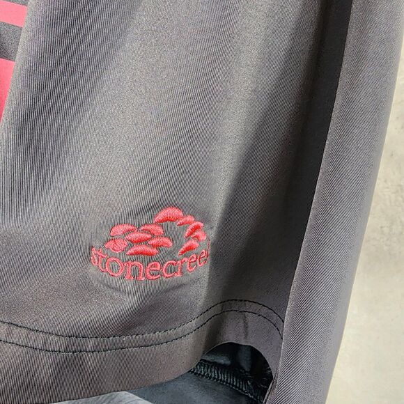 FootJoy Golf Polo Shirt Men M Grey and Pink Striped Stonecreek Logo - Picture 2 of 8